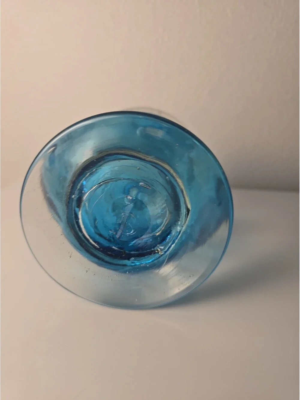 Vintage Studio Art Blown Glass Squat Vase Blue